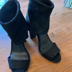 BCBG Generation 7.5 black suede heeled sandals